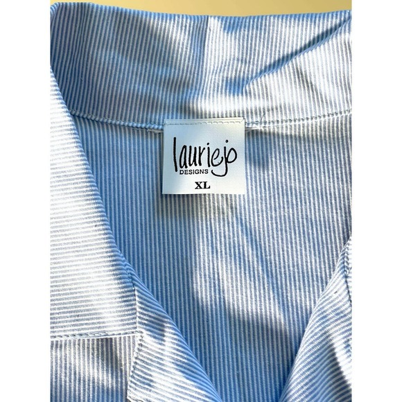 VTG Lauriejo Designs Sailor Strips Hand Painted Lions Novelty Blouse Women's XL - Picture 3 of 12